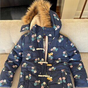 Mini Boden Longline Padded Coat, College Navy Posy - Girls' Size 10-11